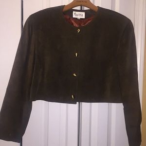 Brown suede crop jacket with gold buttons Sz 10
